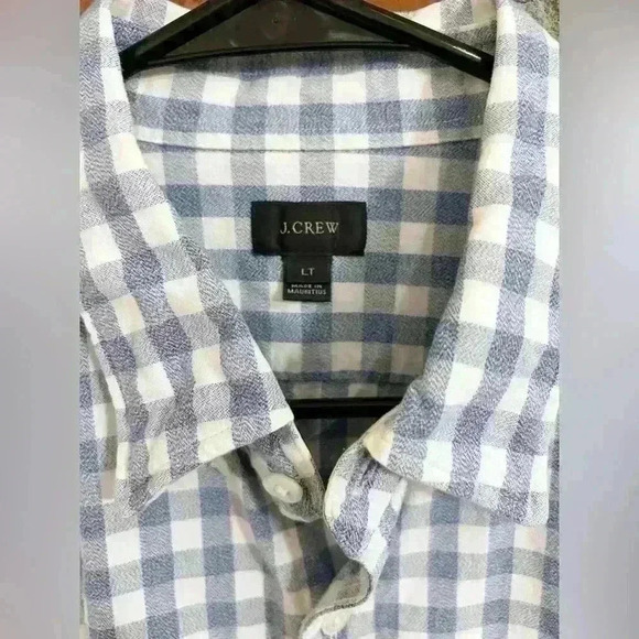 J Crew Blue & White Picnic Gingham Check Long Sleeve Casual Button Up Size LT - Picture 4 of 6